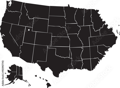 Black and white map of the United States with state borders geography 8