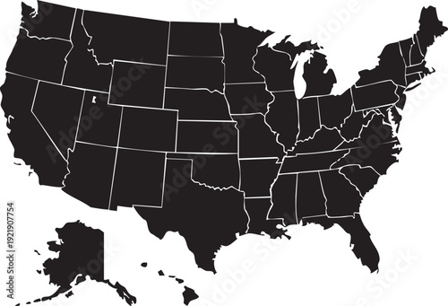Black and white map of the United States with state borders geography 9