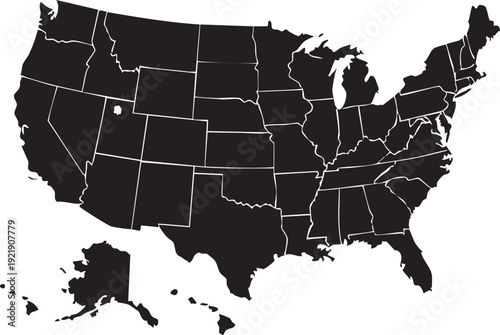 Black and white map of the United States with state borders geography 10