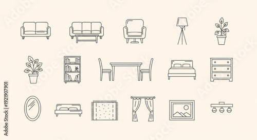 Collection of hand-drawn furniture and home decor sketches.