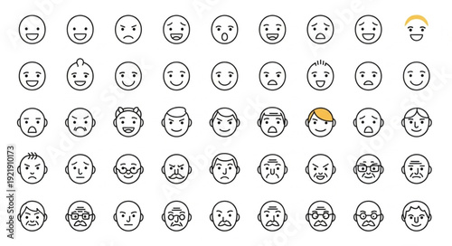 Collection of Hand Drawn Emoji Faces Expressing Various Emotions.