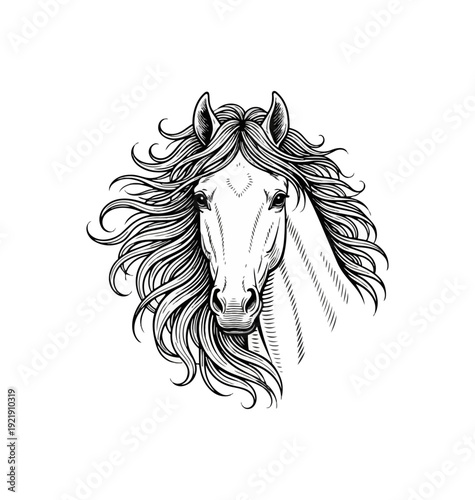 Elegant horse head illustration in black and white