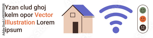 Smart home technology, internet services, communication, feedback, user experience, remote control. A house with a wireless signal and emotion-based feedback. Connectivity and internet services