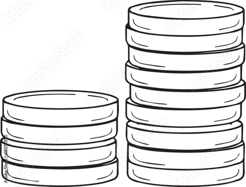 Stacked coins outline icon for finance, savings, and investment apps