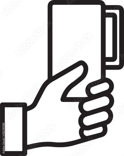 Hand holding smartphone outline icon for mobile app interface