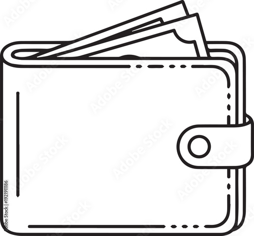 Leather wallet with cash and cards outline icon for payment