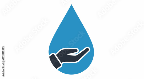 Water Drop Icon with Hand Inside.