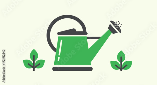 Green Watering Can with Watering Plants.