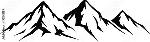 Majestic mountain range silhouette, rugged peaks, adventure and travel concept, outdoor nature landscape, vector illustration, isolated on white background, design element.