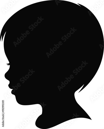 Profile silhouette of a young child head, side view of a little kid, innocent face, isolated on white background, vector.