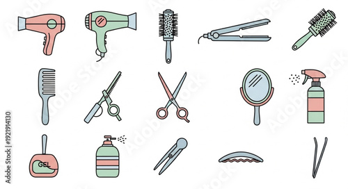 Collection of Hairdressing Tools and Accessories for Styling.