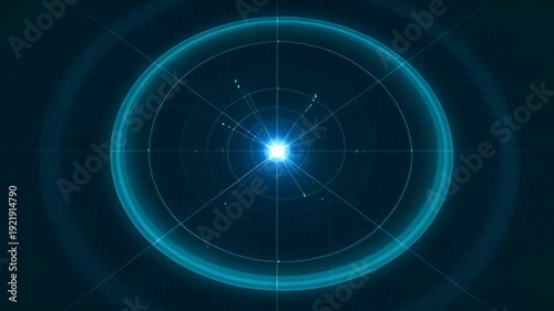 Abstract blue radar screen with glowing center and circular grid lines