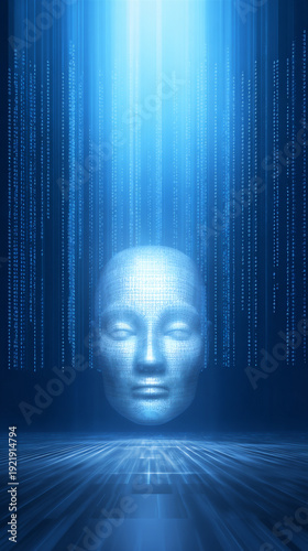 Cyber Security and Data Processing Concept Art with Humanoid Android