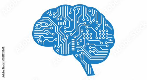 Blue Circuit Board Human Brain Illustration.