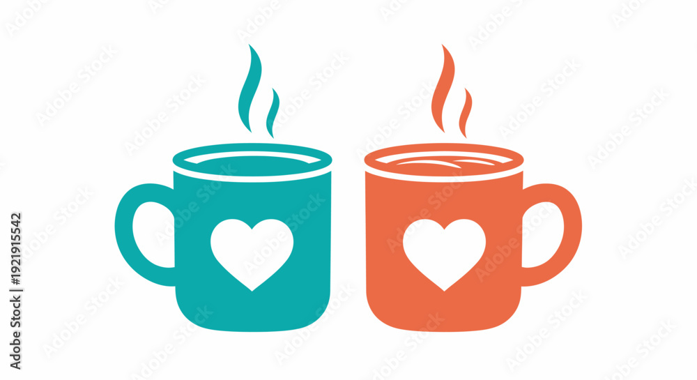 Obraz premium Two Coffee Mugs with Heart Design.