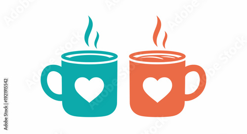 Two Coffee Mugs with Heart Design.