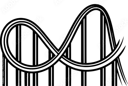 Roller coaster outline silhouette with loops and vertical supports, symbolizing thrill and amusement park rides