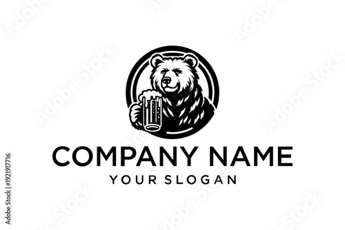 Bear Mascot Holding Beer Mug Logo for Craft Brewery or Bar Branding
