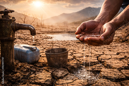 Water crisis concept with drought and scarce drinking water