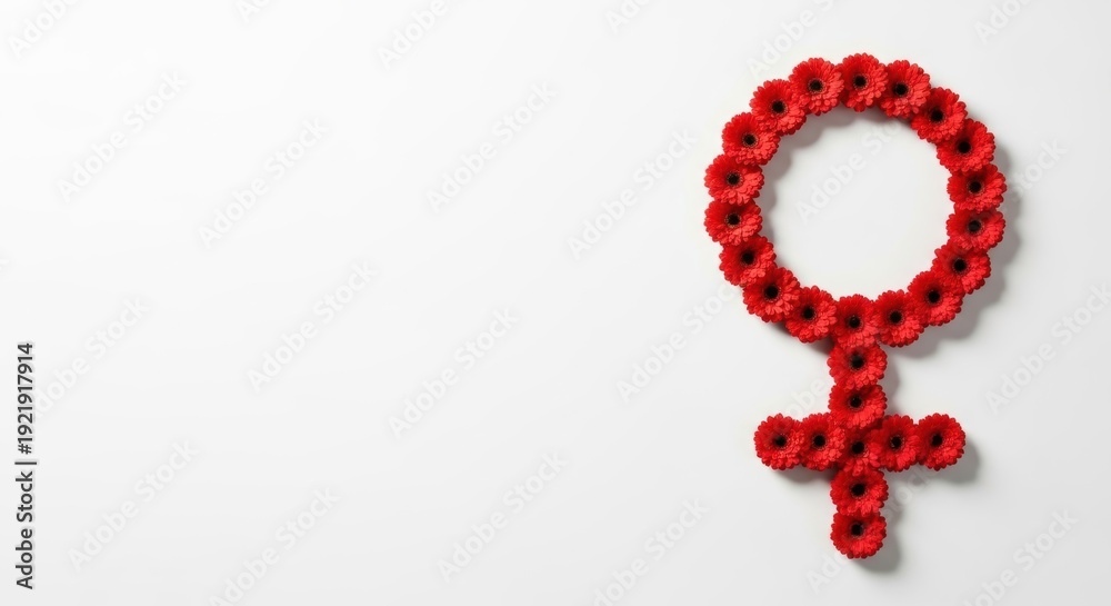 Fototapeta premium Symbol of femininity: a vibrant red flower representation of the female gender sign.