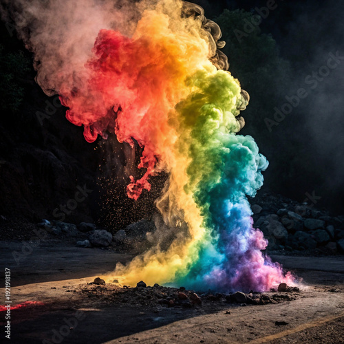 7 Colour Smoke In Nature Background 
