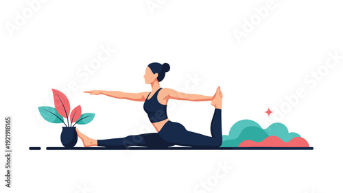 Fit woman practicing an advanced yoga pose in a peaceful environment to improve her physical strength and mental well being.