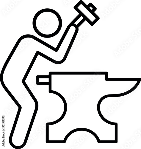 Black Blacksmith hitting an Anvil with Hammer Silhouette Vector for Design