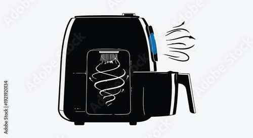 Modern Air Fryer Silhouette with Hot Air Vortex Circulation