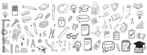 Back to School Sketchy Vector Elements, Stationery and Math Doodles
