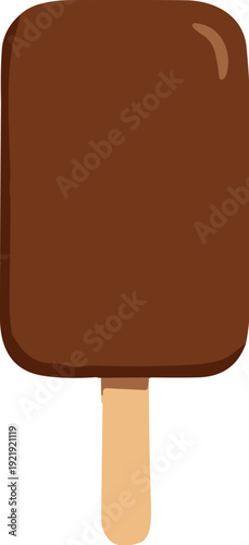 Brown Chocolate Ice Cream Bar on a wooden Stick Cartoon Illustration Vector
