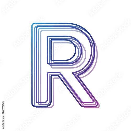 The colorful neon letter R glows brightly on a white background now.