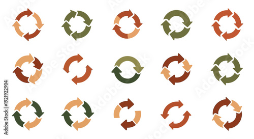 Arrow cycle icons set. Circular motion symbols collection.