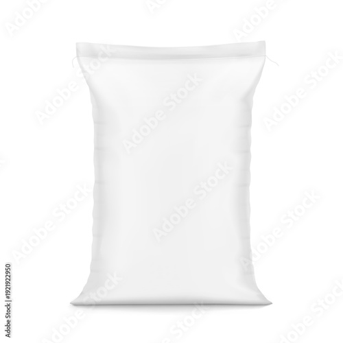 Vertical big heavy stitched bag mockup for industrial, agricultural. Front view. Vector illustration isolated on white background. Ready for use in presentation, promo, advertising. EPS10.