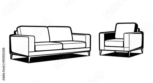 Modern Sofa and Armchair Furniture Set Illustration.