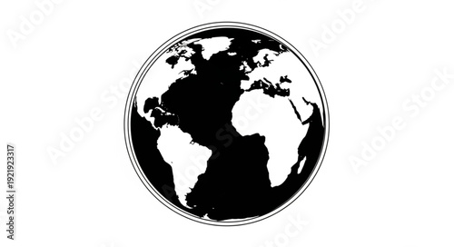 Black and white illustration of planet Earth globe.