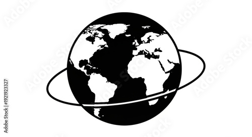 Stylized illustration of planet Earth with a ring around it.