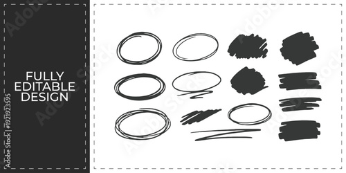 Hand Drawn Circle Frame and Solid Blob Vector Set