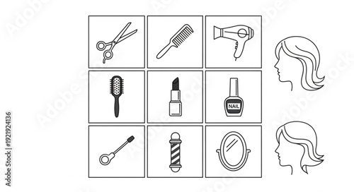 Collection of beauty and hair salon tools and items.