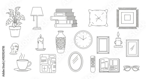 Collection of Hand Drawn Interior Design Elements and Objects.