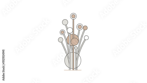 Geometric illustration of stylized floral arrangement. Circles and lines create a minimal design