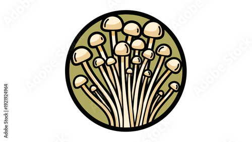 A cluster of tan mushrooms within a green-filled, black-outlined circle. Simple cartoon style