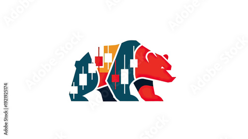 A bear icon with a stylized design incorporating candlestick chart elements, representing markets