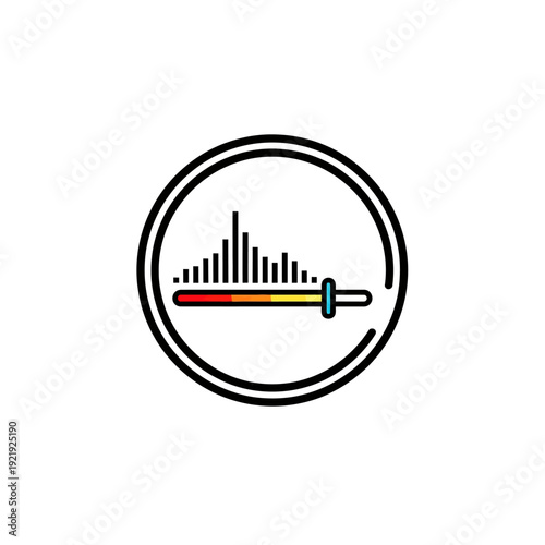 Graphic of a volume indicator with equalizer bars within a double-lined circle