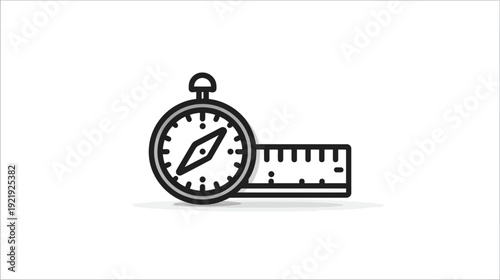 A compass and ruler icon with black outlines, in a flat design style, on a white background