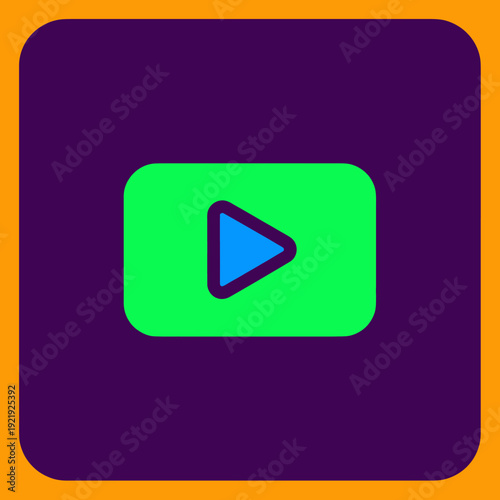 A simple, vibrant, graphic design featuring a play button icon within rounded shapes and colors