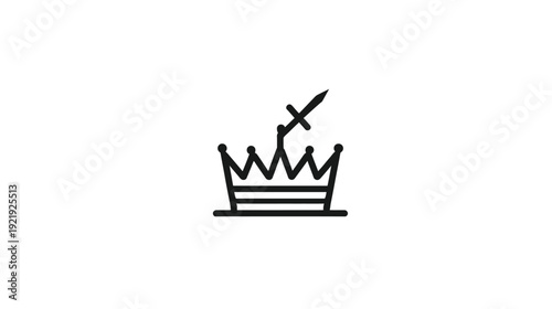 A regal emblem A crown impaled with a sword, presented in minimalist black and white