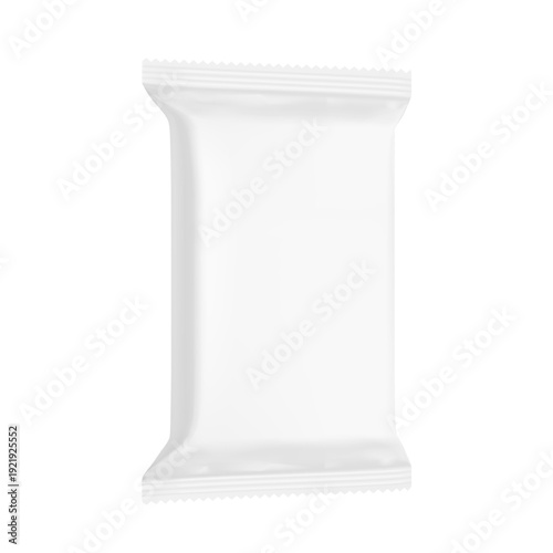 Realistic flow packaging mockup for bars, candies, waffles. Vector illustration isolated on white background. Easy to use for your design. EPS10.