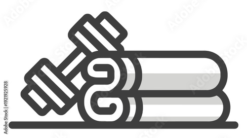 Stylized illustration featuring a dumbbell and rolled towels, depicting fitness and wellness