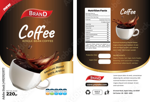 coffee pouch label packaging vector template