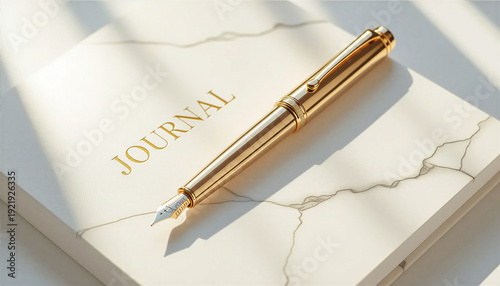 An elegant diary with a fountain pen. The overall atmosphere of the image is elegant, sophisticated, and conducive to creativity or note-taking.
